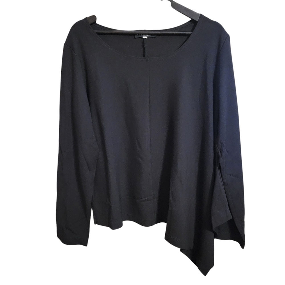 Bryn Walker Black Ponte Knit Asymmetrical Hem Top